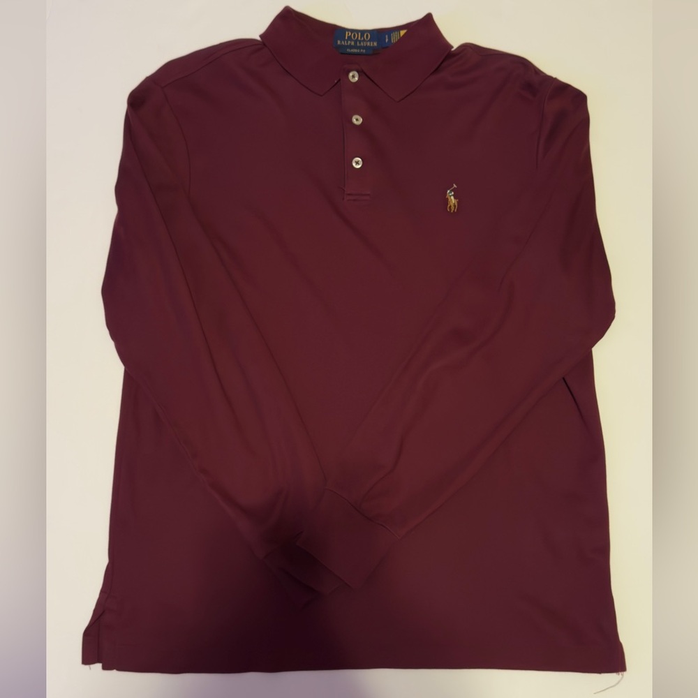 Polo by Ralph Lauren Men's Maroon Long Sleeve Polo Soft Touch